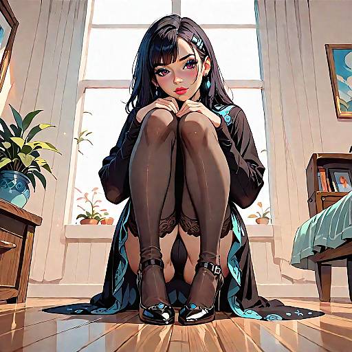 Anime Female Legs in Black Stockings