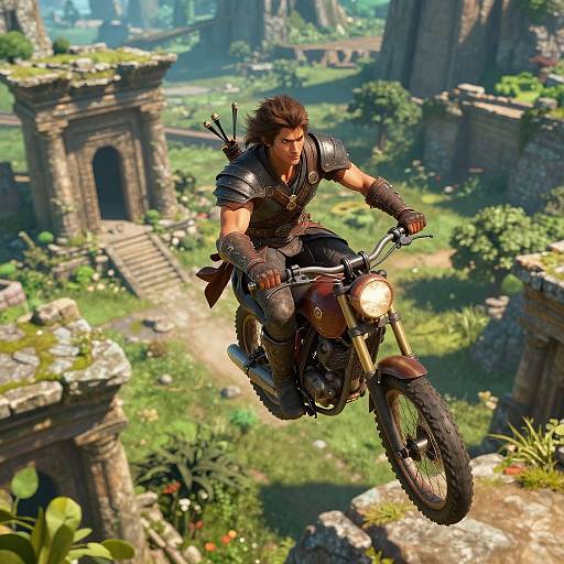 Drake Rider Soaring Over Ruins