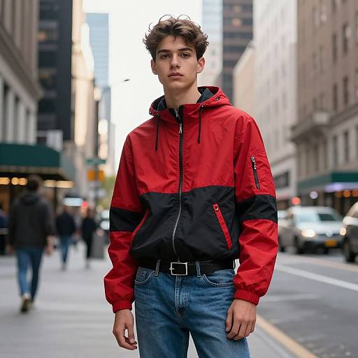 Teenager in Urban Red-Black Jacket