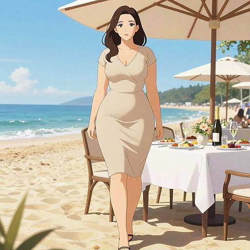 Curvy Woman at Beachside Champagne Feast