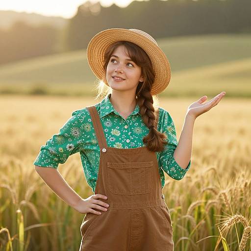 Cheerful Woman in Sunlit Countryside