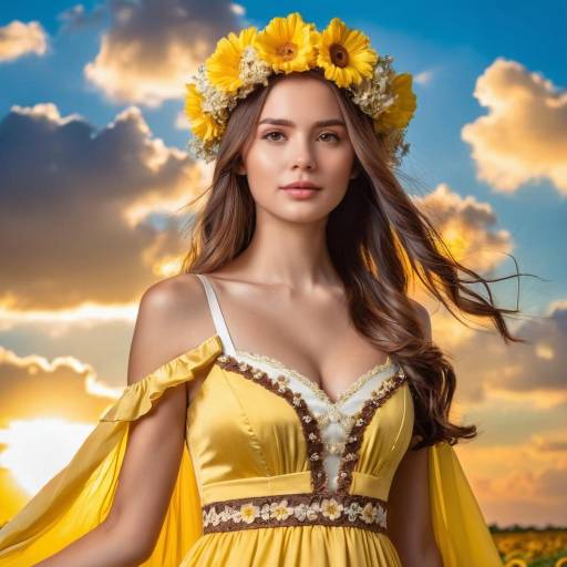Elegant Girl in Yellow Dress at Sunset