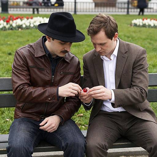 Two Men Observing a Glass Object