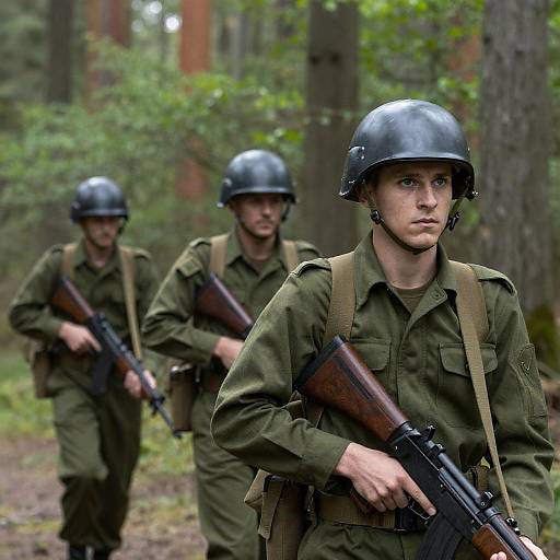 Soldiers Advancing Through Dense Forest