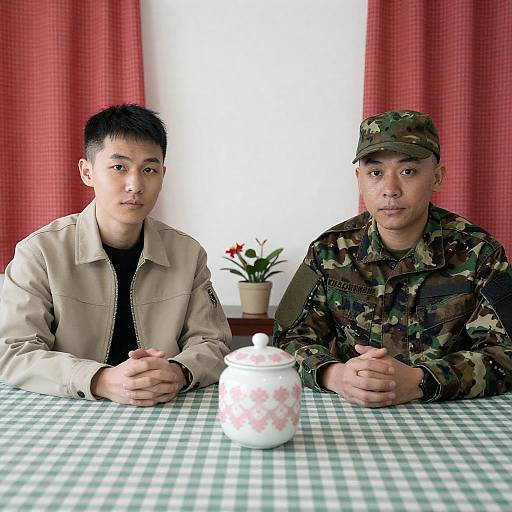 Casual Conversation at a Checkered Table