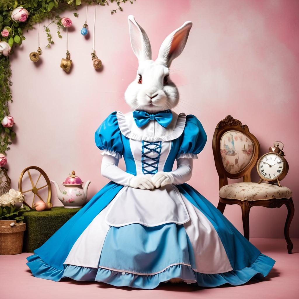 Whimsical Rabbit Dressed as Alice