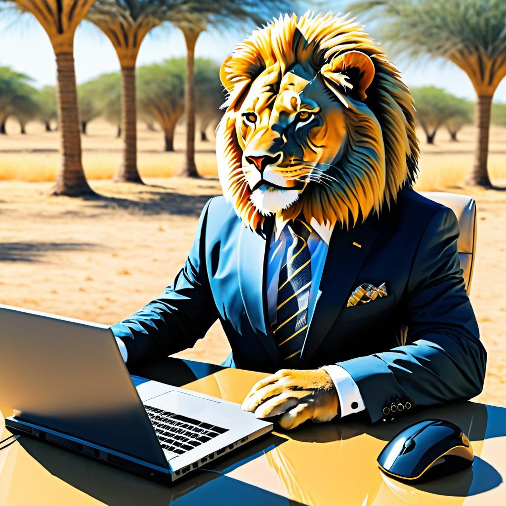 Surreal Lion Planning Safari in Suit