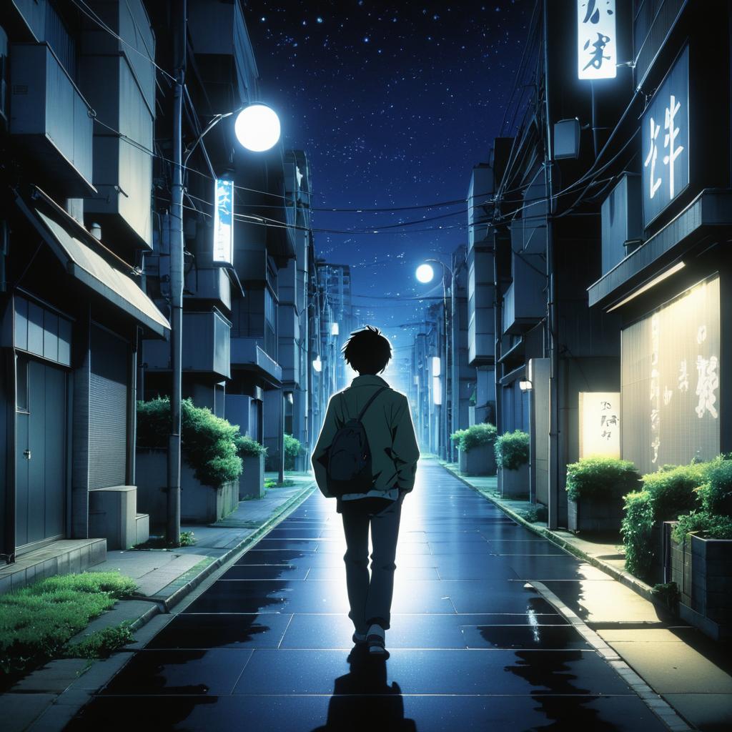 Hopeful Night Walk in Anime Style