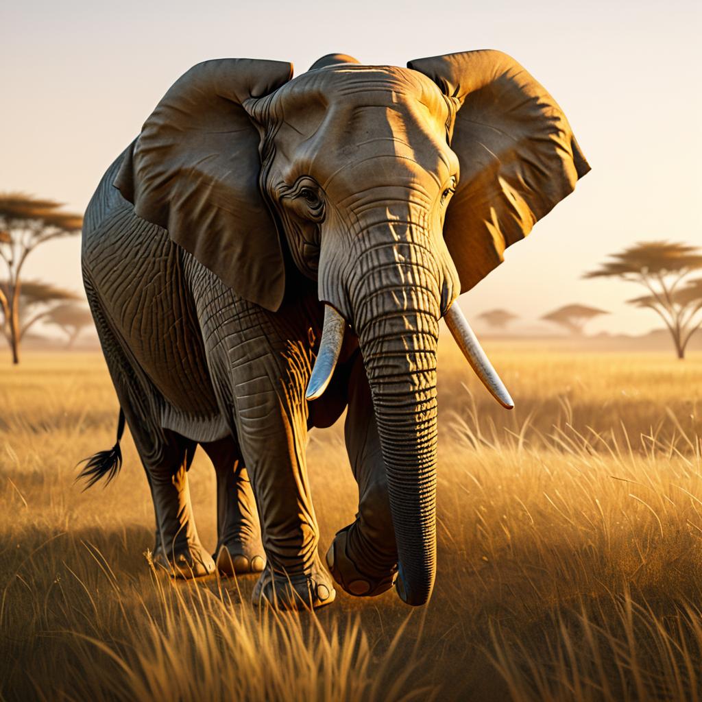 Majestic Elephant in Golden Hour Landscape