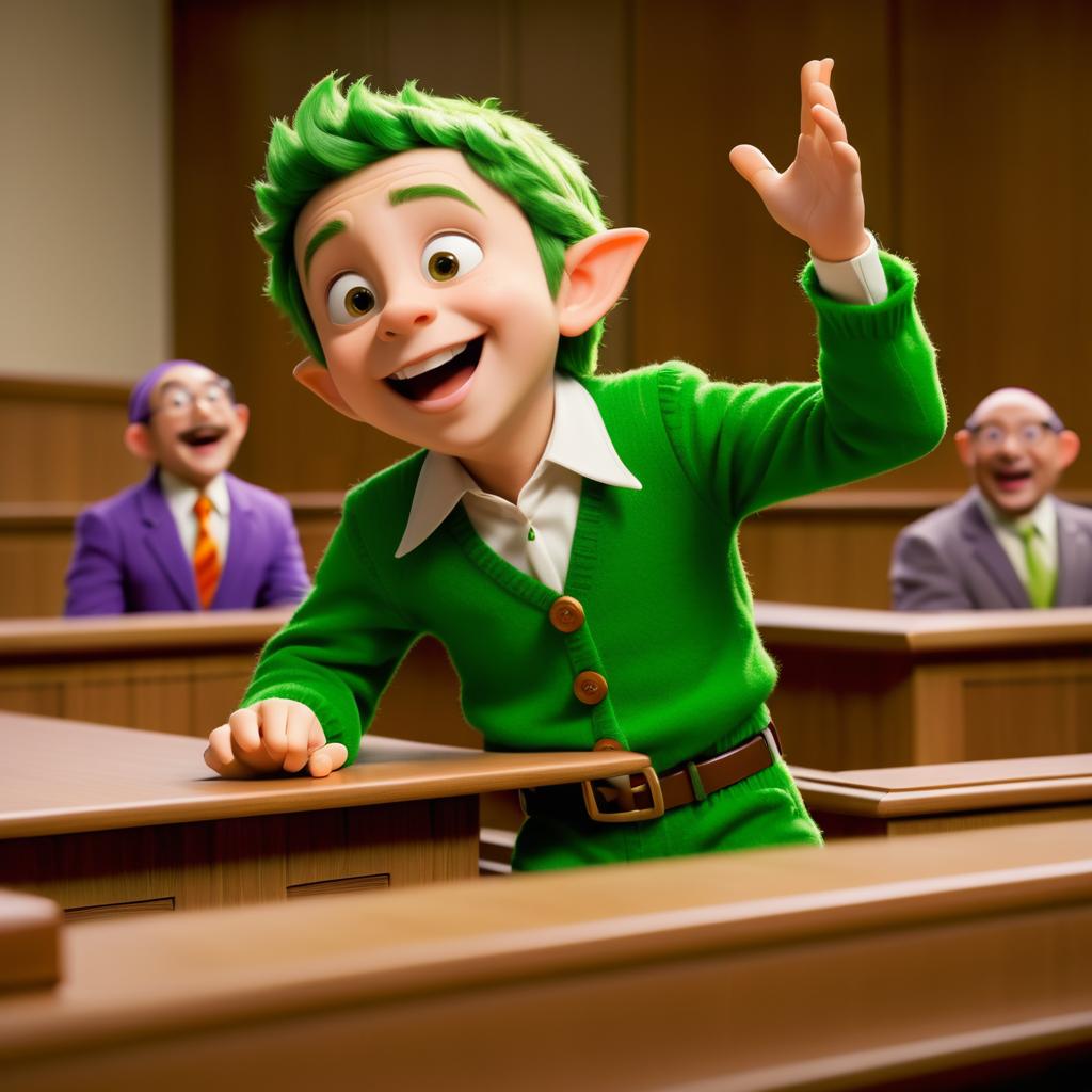 Pixar-Style Animated Courtroom Comedy Scene