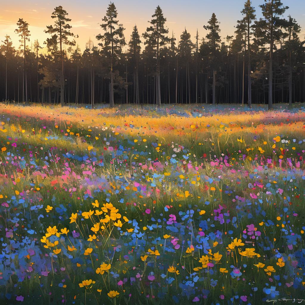 Whispering Pines in Abstract Wildflower Field