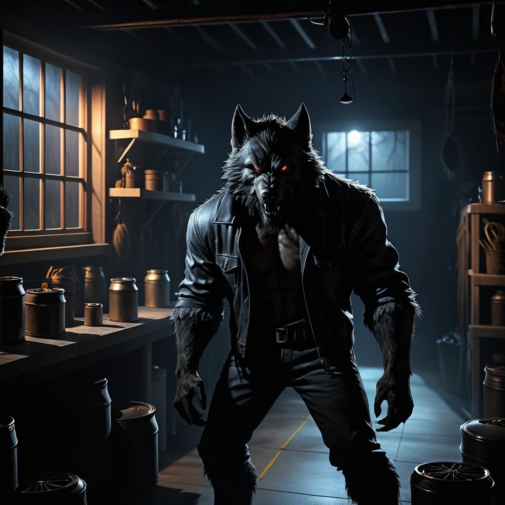 Haunting Werewolf in Garage Scene