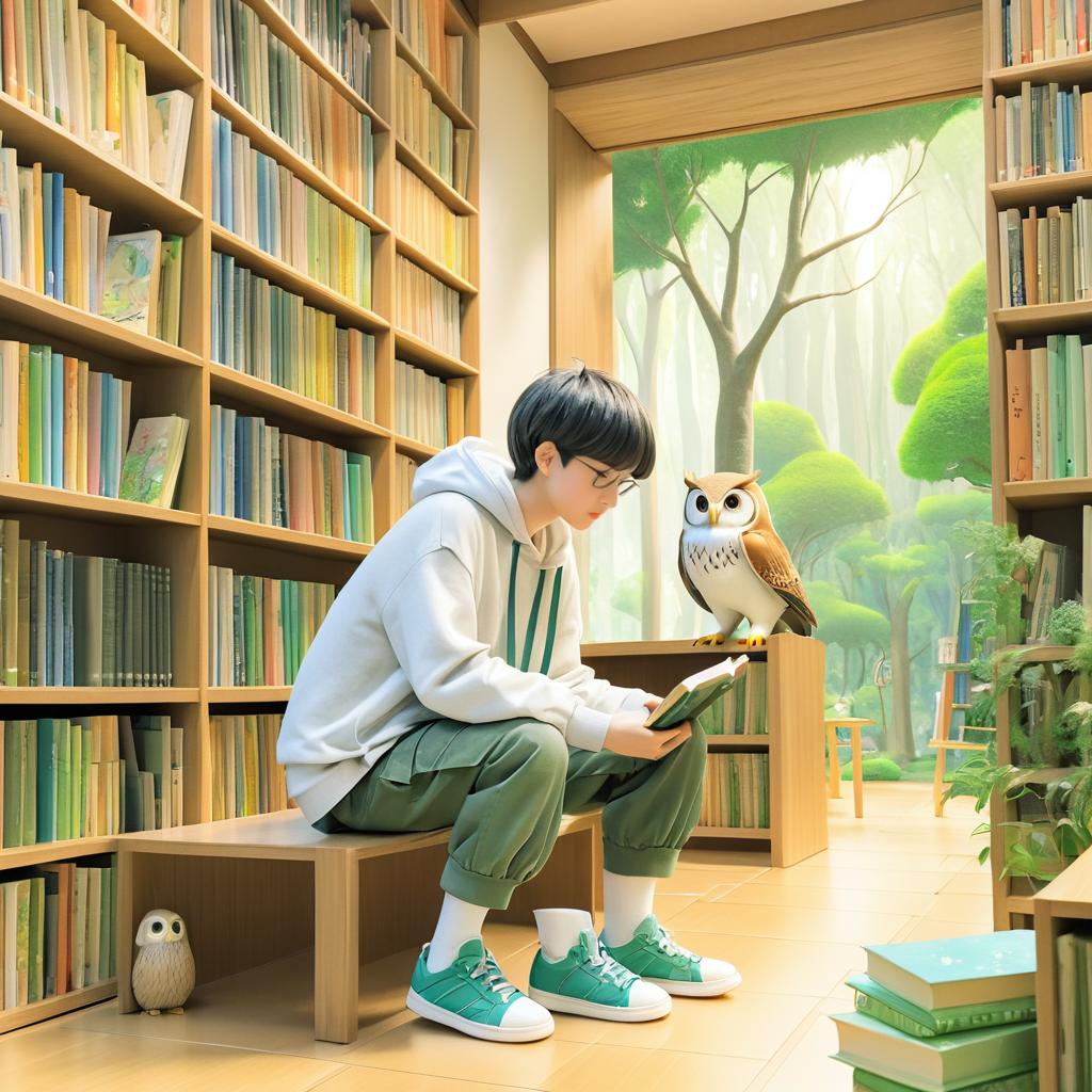 Whimsical Encounter in a Tranquil Library