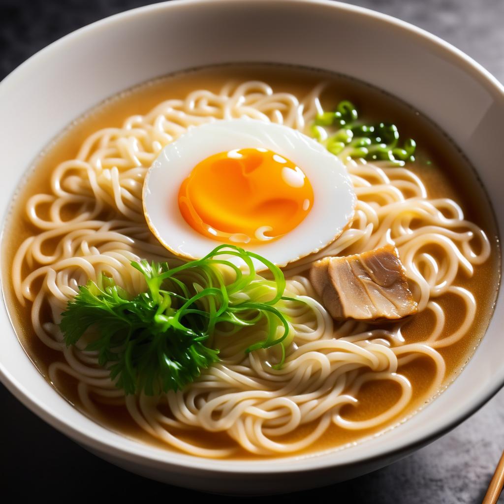 Cinematic Close-Up of Steaming Ramen