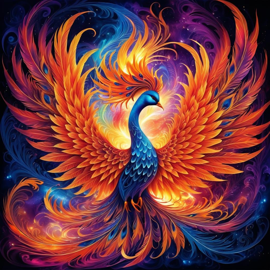 Majestic Surrealistic Phoenix in Flames