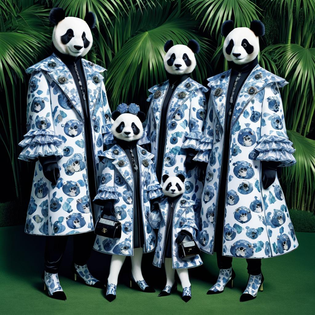 Pandas in High Fashion: A Chic Family Portrait