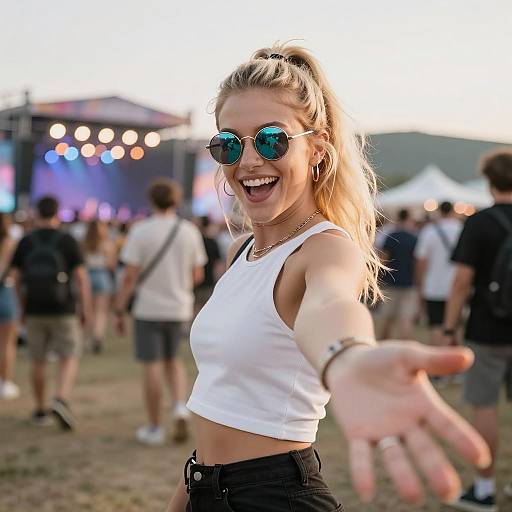 Festival Vibes: Blonde Woman Smiling