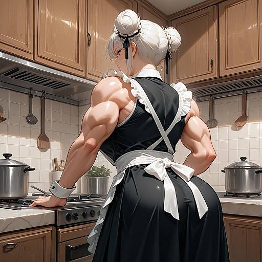 Muscular Maid in Kitchen