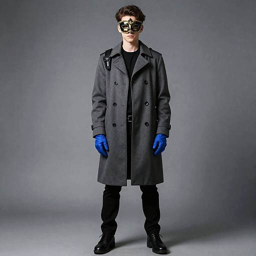 Venetian Masked Man in Duster Coat