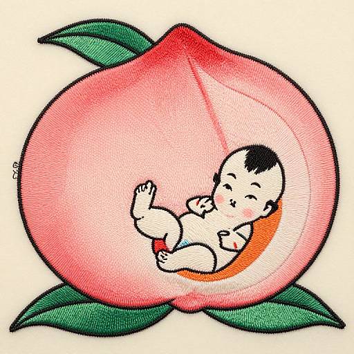 Giant Peach Embroidery Patch with Baby