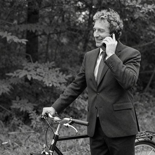 Charming Man in Forest with Bicycle