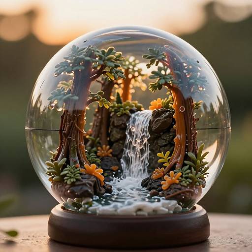 Miniature Forest Waterfall in Glass Sphere