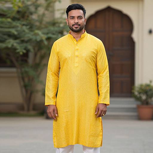 Man in Yellow Plazo Kurti Costume