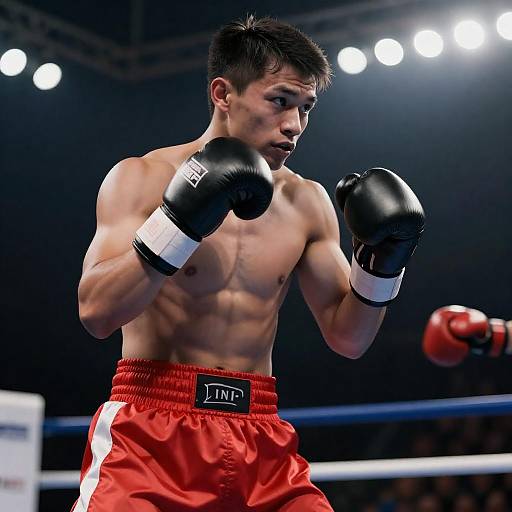 Boxer in Defensive Stance in Ring