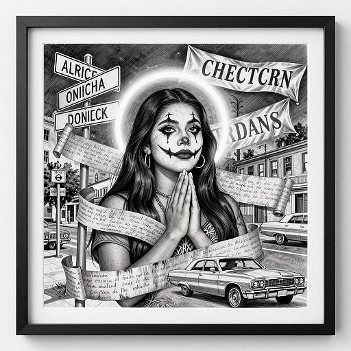 Chicano Art: Haloed Woman in Clown Makeup