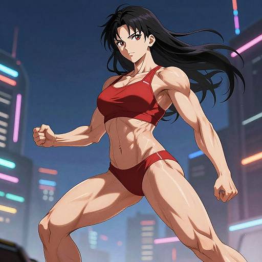 Anime Muscular Woman in Futuristic City