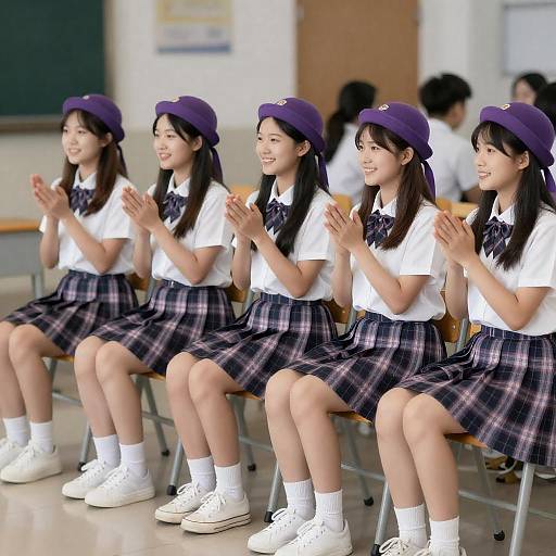 Cheerful Schoolgirls in Uniforms Photograph