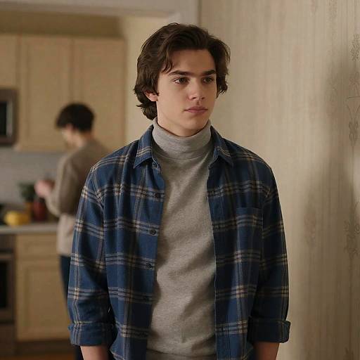 Young Man in Plaid Shirt Photograph