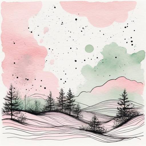 Abstract Watercolor Landscape with Pine Trees