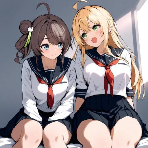 Cheerful Schoolgirls in Uniforms