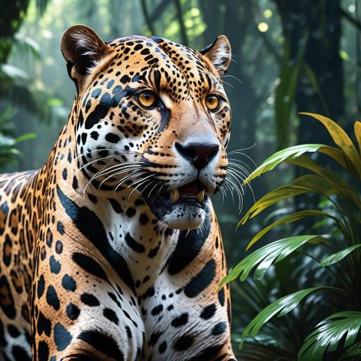 Majestic Jaguar in Lush Rainforest Majestic Jaguar in Lush Rainforest
