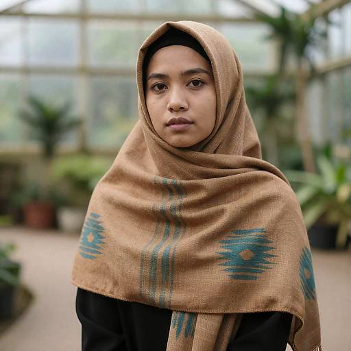 Young Mother in Ikat Headscarf