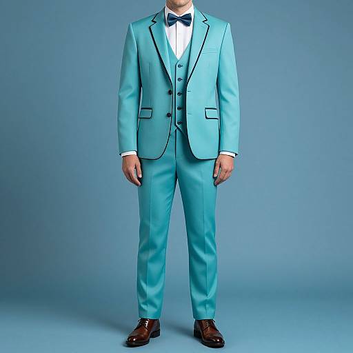 Confident Man in Turquoise Themed Suit