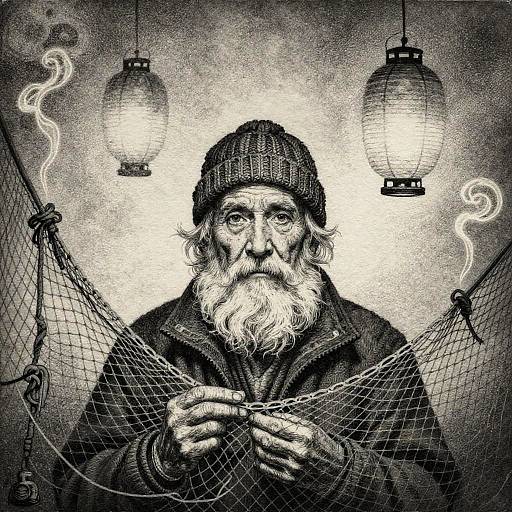 Elderly Man with Surreal Lanterns