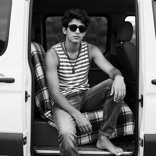 Casual Young Man in Open Van