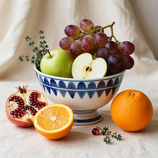 Elegant Still Life with Fruit and Herbs