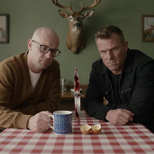 Intense Conversation at a Checkered Table