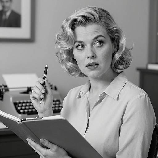 Surprised Woman in Vintage Office Setting