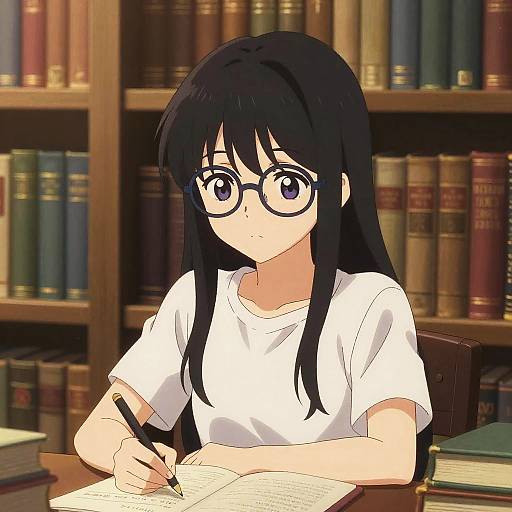 Anime Girl Studying in Library