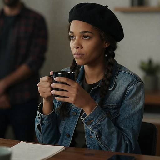Serious Woman in Denim and Beret