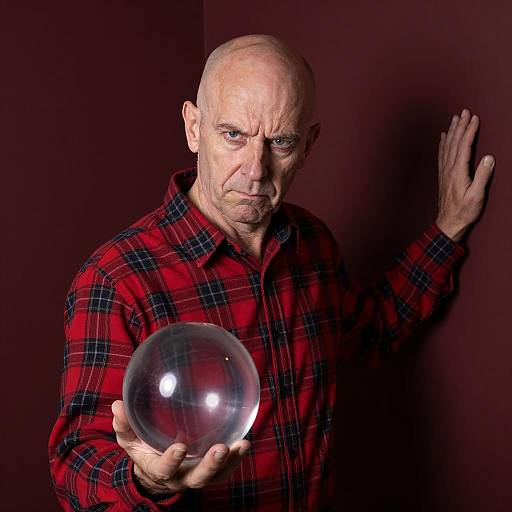 Bald Man Holding Transparent Sphere