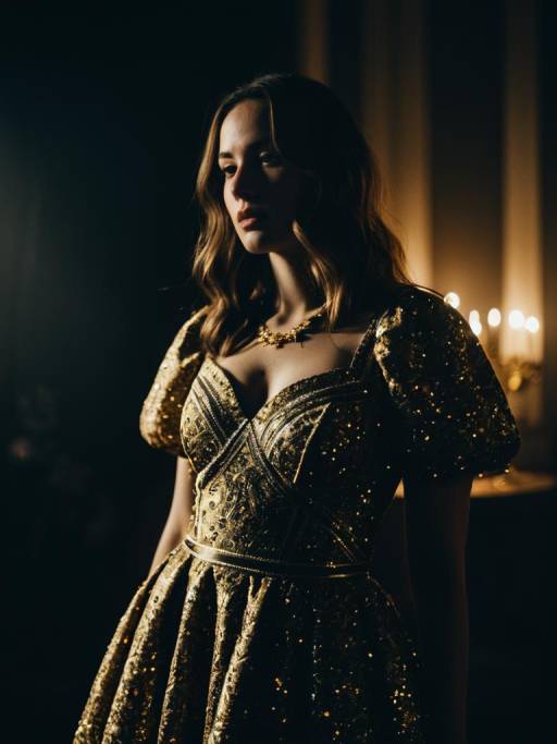 Woman in Elegant Gold Festive Dress