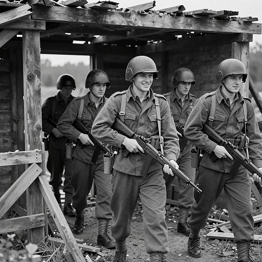 WWII Soldiers Advancing Through Ruins
