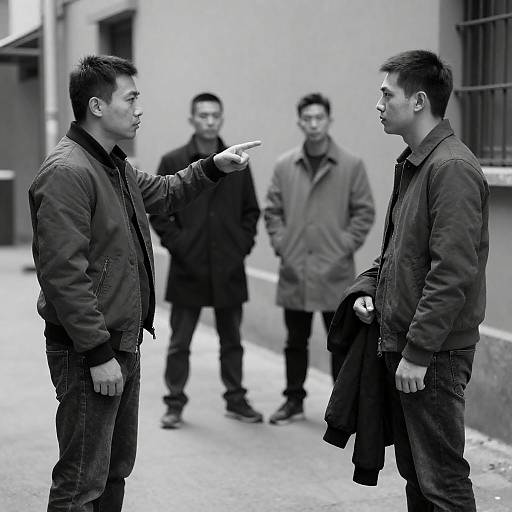 Tense Alleyway Confrontation in Monochrome