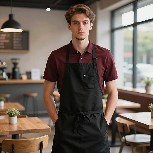 Young Male Waiter in Modern Cafe