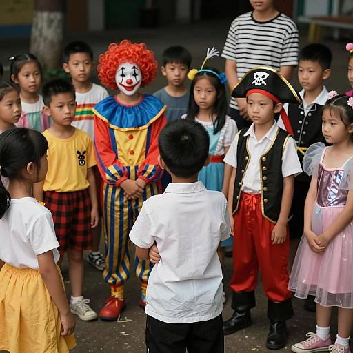 Children in Colorful Costumes Surrounding Boy